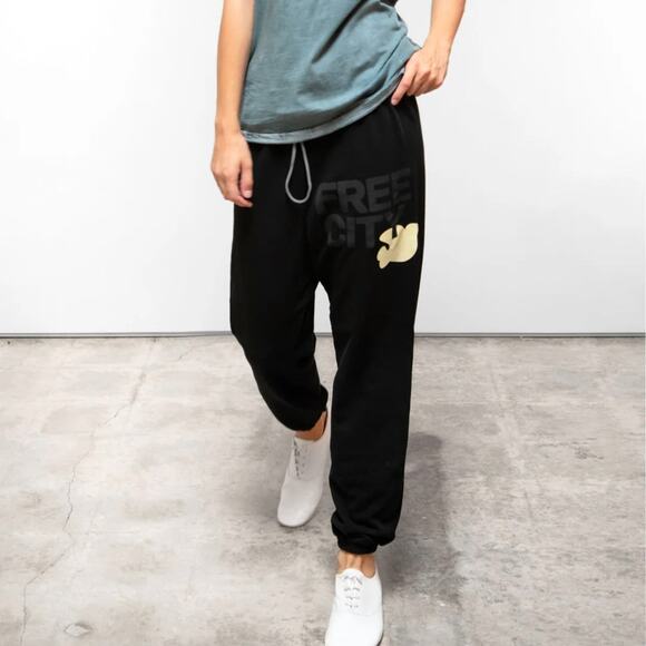 Freecity Black Yellow Logo Jogger Sweatpants M Cotton Gray Green Graphic Jogger - Picture 1 of 6